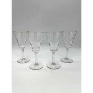 Vintage Atomic MCM Set of 4 Etched Stemware Glasses 5.25” Tall